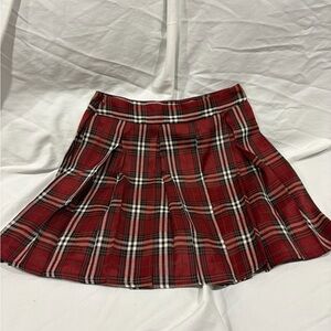 Red Plaid Pleated Skirt